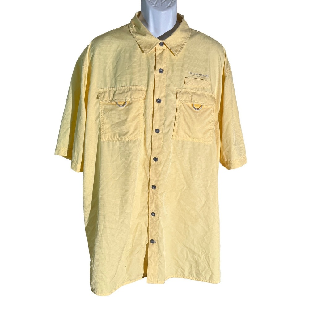FIELD & STREAM Men's Short Sleeve Button Down Vented Fishing‎ Shirt Yellow 2XL